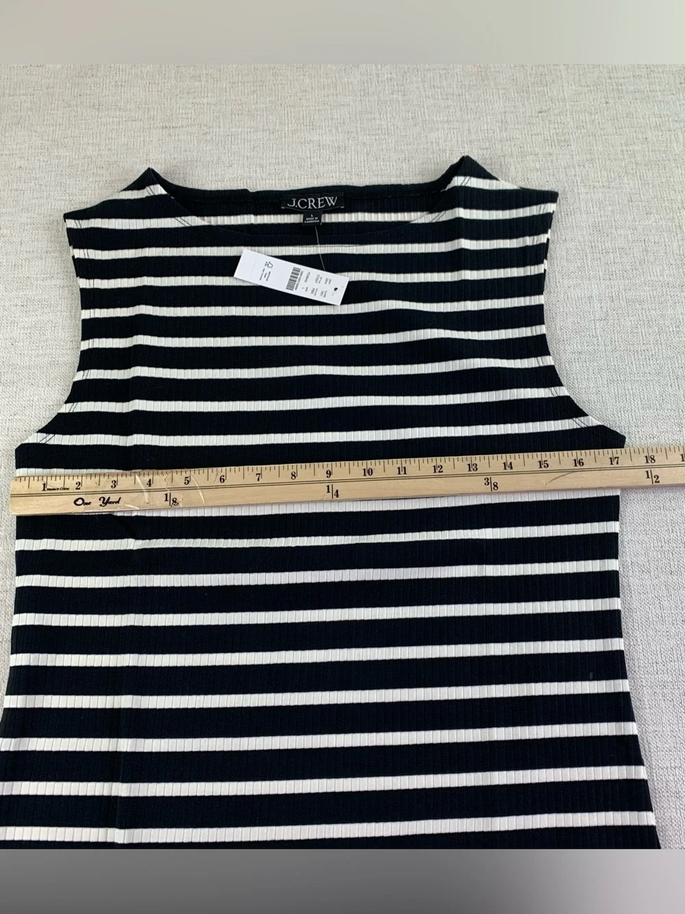 J. Crew women's sleeveless Sheath midi dress in stripe black white boat neck